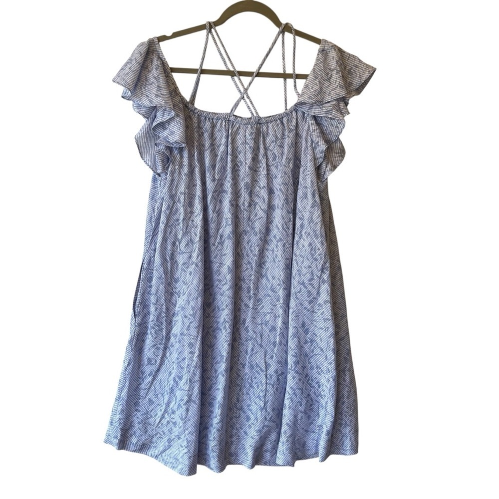 HD in Paris Anthropologie Dayflower swing dress L Blue Off the shoulder Strappy - Picture 2 of 9